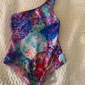 Limeapple Mosaic One-Shoulder Swimsuit